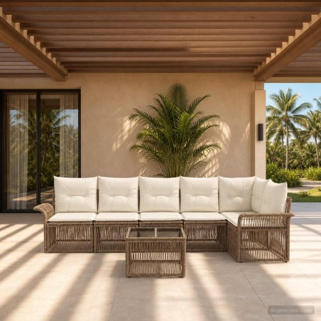 Ensemble de canapé de jardin 7 pcs Beige polyrotin 641924641924