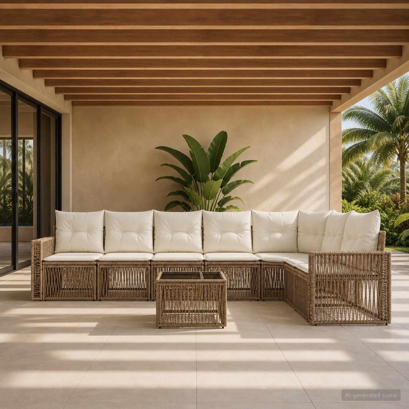 Ensemble de canapé de jardin 8 pcs Beige et blanc crème 641927641927