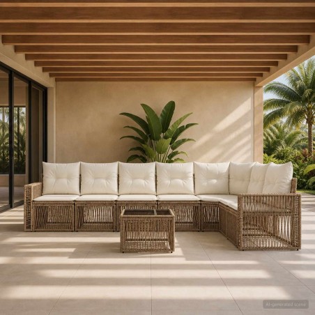 Ensemble de canapé de jardin 8 pcs Beige et blanc crème 641927641927