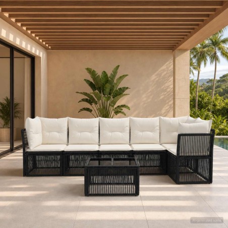 Ensemble de canapé de jardin 7 pcs Noir polyrotin 641938641938