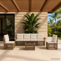 Ensemble de canapé de jardin 7 pcs Beige polyrotin 641940641940