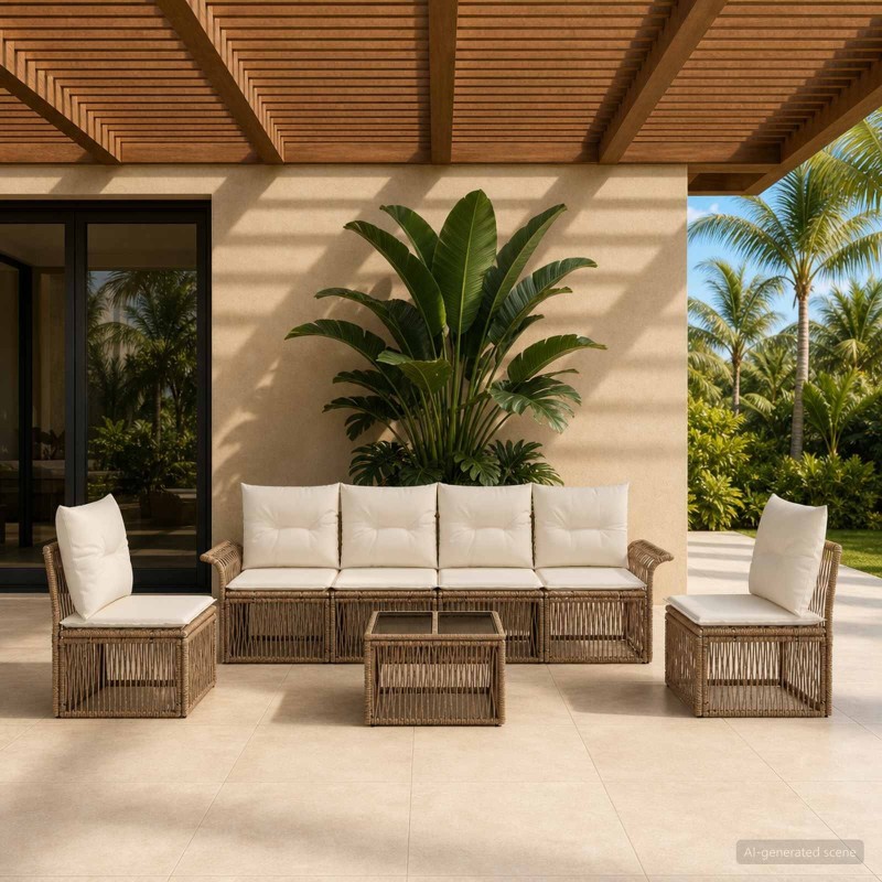 Ensemble de canapé de jardin 7 pcs Beige polyrotin 641940641940