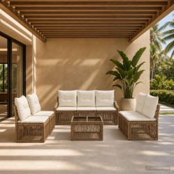 Ensemble de canapé de jardin 8 pcs Beige polyrotin 641945641945
