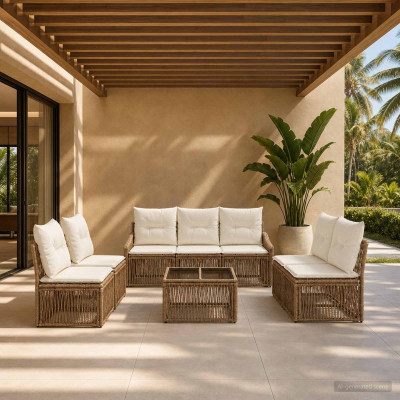 Ensemble de canapé de jardin 8 pcs Beige polyrotin 641945641945