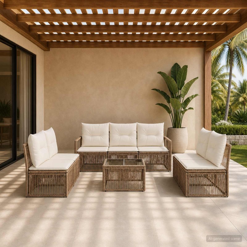Ensemble de canapé de jardin 8 pcs Beige polyrotin 641947641947