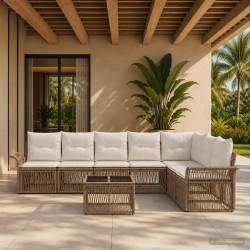 Ensemble de canapé de jardin 8 pcs Beige polyrotin 641948641948