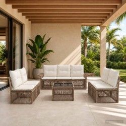 Ensemble de canapé de jardin 8 pcs Beige polyrotin 641949641949