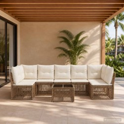 Ensemble de canapé de jardin 8 pcs Beige polyrotin 641950641950