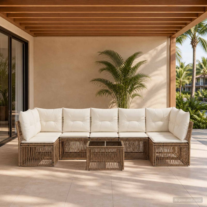Ensemble de canapé de jardin 8 pcs Beige polyrotin 641950641950