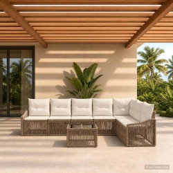 Ensemble de canapé de jardin 8 pcs Beige polyrotin 641952641952