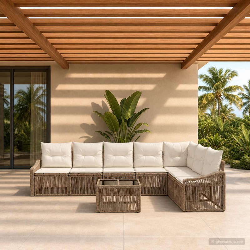 Ensemble de canapé de jardin 8 pcs Beige polyrotin 641952641952