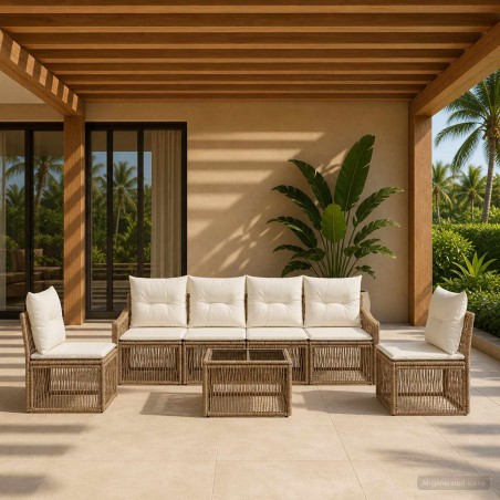 Ensemble de canapé de jardin 7 pcs Beige polyrotin 641955641955