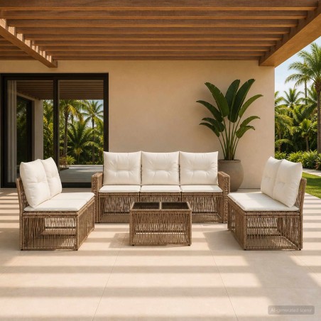 Ensemble de canapé de jardin 8 pcs Beige et blanc crème 641958641958