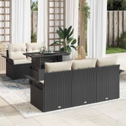 Ensemble de canapé de jardin avec coussin 6 pcs Noir polyrotin 641992641992