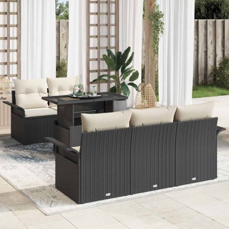Ensemble de canapé de jardin avec coussin 6 pcs Noir polyrotin 641992641992