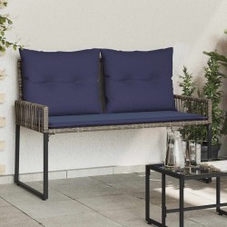 Banc extérieur avec coussin 4 pcs Gris et bleu marine polyrotin 642025642025