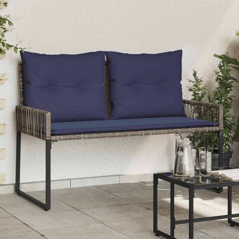 Banc extérieur avec coussin 4 pcs Gris et bleu marine polyrotin 642025642025