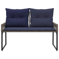 Banc extérieur avec coussin 4 pcs Gris et bleu marine polyrotin 642025642025