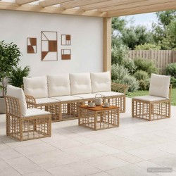 Ensemble de canapés d'extérieur 7 pcs Blanc Naturel et Crème 642027642027