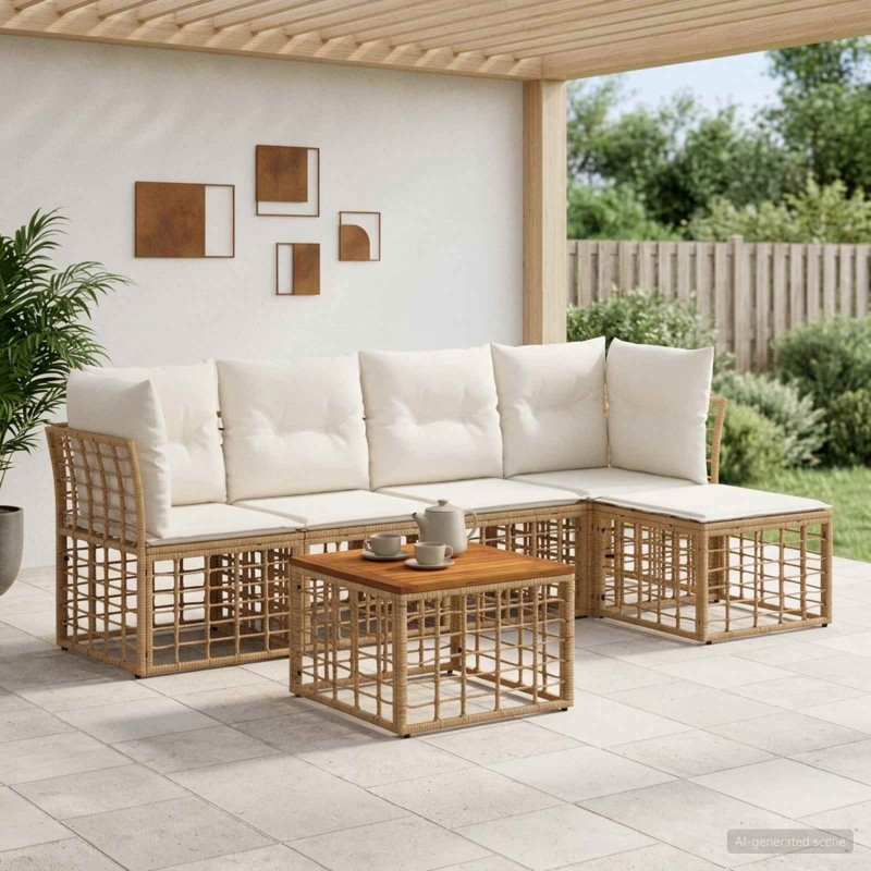 Ensemble de canapés d'extérieur 6 pcs Blanc Naturel et Crème 642043642043