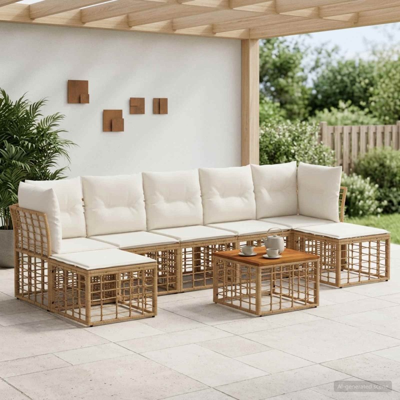 Ensemble de canapés d'extérieur 8 pcs Blanc Naturel et Crème 642053642053