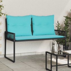 Banc extérieur avec coussin 4 pcs Noir et turquoise polyrotin 642062642062