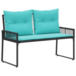 Banc extérieur avec coussin 4 pcs Noir et turquoise polyrotin 642062642062