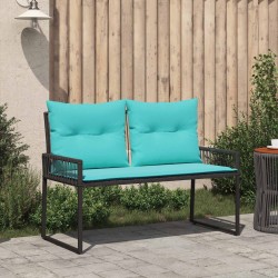 Banc extérieur avec coussin 4 pcs Noir et turquoise polyrotin 642062642062