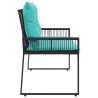 Banc extérieur avec coussin 4 pcs Noir et turquoise polyrotin 642062642062