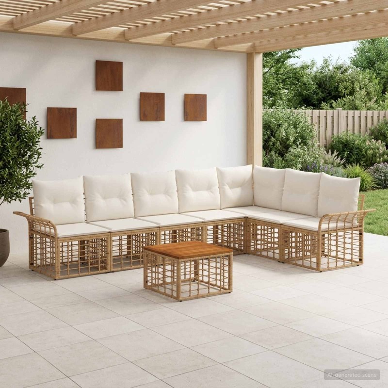 Ensemble de canapés d'extérieur 8 pcs Blanc Naturel et Crème 642063642063
