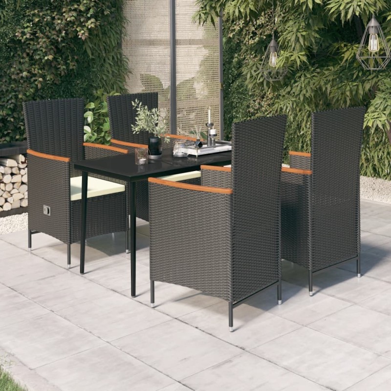 Ensemble à manger de jardin avec coussins 5 pcs Noir 642084642084