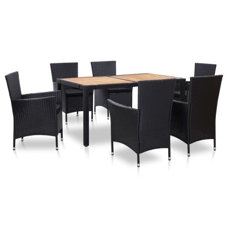 Ensemble à manger d'extérieur 7pcs coussins résine tressée noir 642087642087