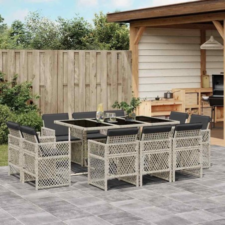 Ensemble à manger de jardin 11pcs avec coussins gris poly rotin 642096642096
