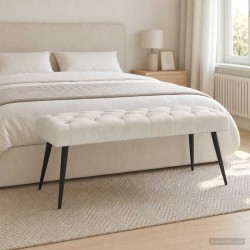 Banc avec capitonnage bouton Crème 110 x 40 x 46 cm Velours 642108642108