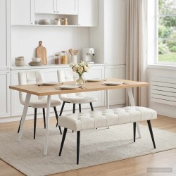 Banc avec capitonnage bouton Crème 110 x 40 x 46 cm Velours 642108642108