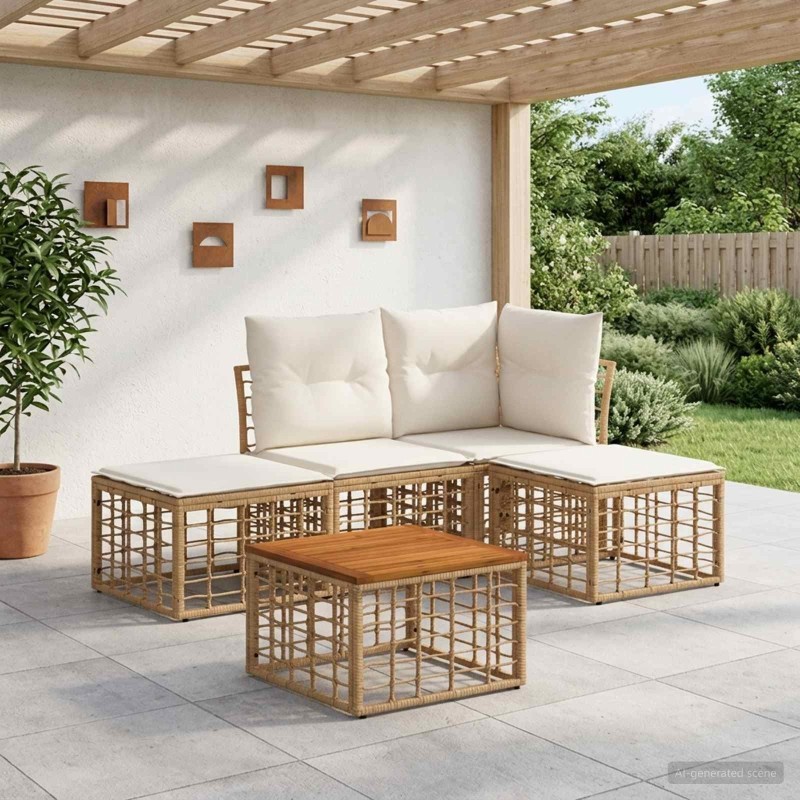 Ensemble de canapés d'extérieur 5 pcs Blanc Naturel et Crème 642110642110
