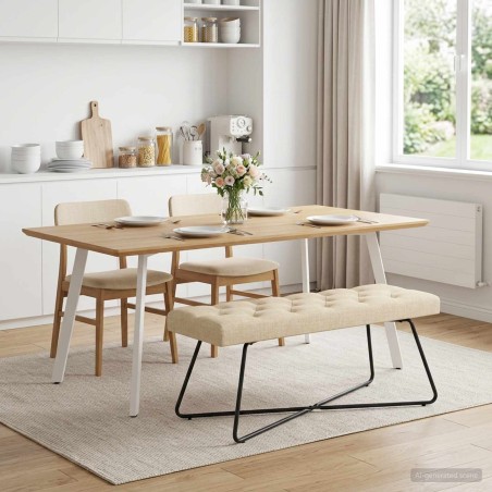 Banc avec capitonnage bouton Crème 110 x 40 x 46 cm Tissu 642111642111