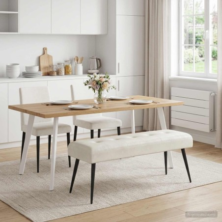 Banc avec capitonnage bouton Crème 110 x 40 x 46 cm Velours 642131642131