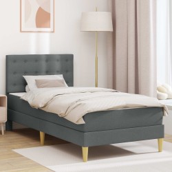 Cadre de lit avec matelas Gris foncé 90 x 190 cm tissu 642157642157