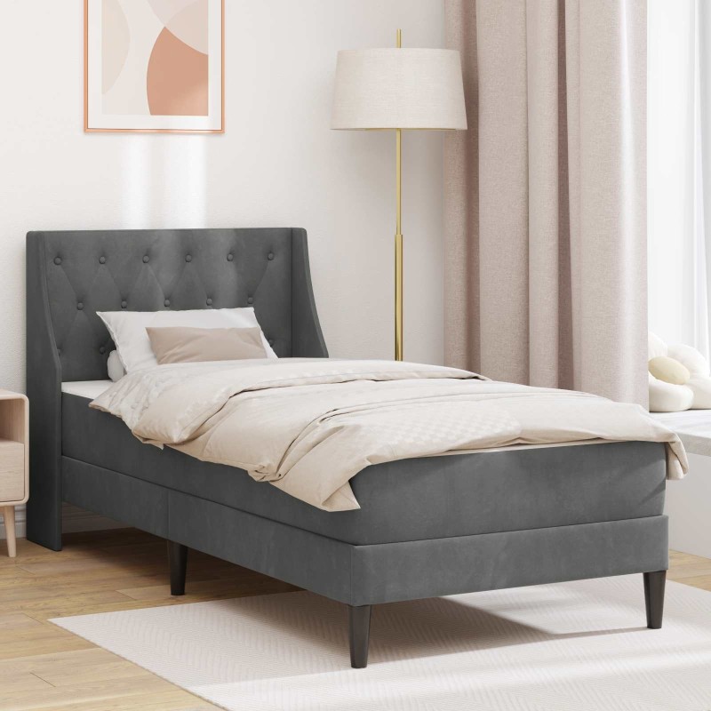 Cadre de lit avec matelas Gris foncé 90 x 190 cm Velours 642177642177