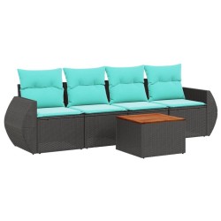 Ensemble de canapé de jardin 5 pcs avec coussins noir résine tressée 642197642197