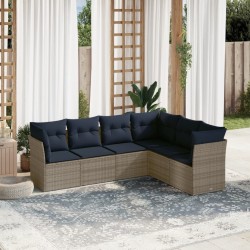 Ensemble de canapé de jardin 6 pcs avec coussins gris résine tressée 642201642201