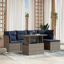 Ensemble de canapé de jardin 6 pcs avec coussins gris résine tressée 642203642203