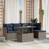 Ensemble de canapé de jardin 6 pcs avec coussins gris résine tressée 642203642203