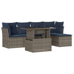 Ensemble de canapé de jardin 6 pcs avec coussins gris résine tressée 642203642203