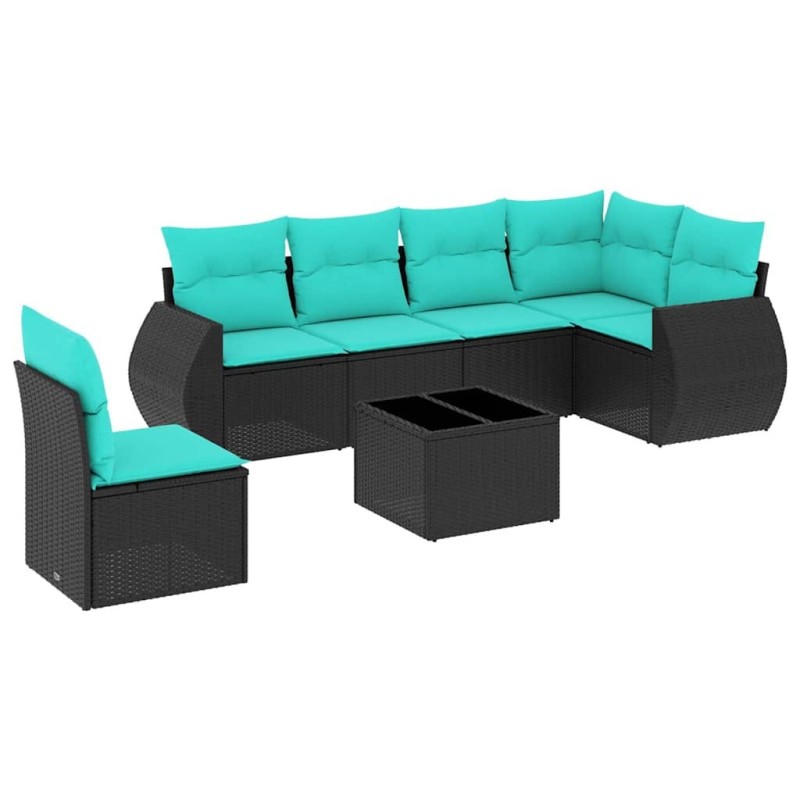 Ensemble de canapé de jardin 7 pcs avec coussins noir résine tressée 642205642205