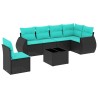Ensemble de canapé de jardin 7 pcs avec coussins noir résine tressée 642205642205