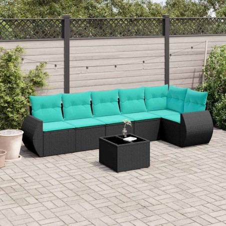 Ensemble de canapé de jardin 7 pcs avec coussins noir résine tressée 642206642206