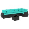 Ensemble de canapé de jardin 7 pcs avec coussins noir résine tressée 642206642206