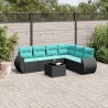 Ensemble de canapé de jardin 7 pcs avec coussins noir résine tressée 642207642207